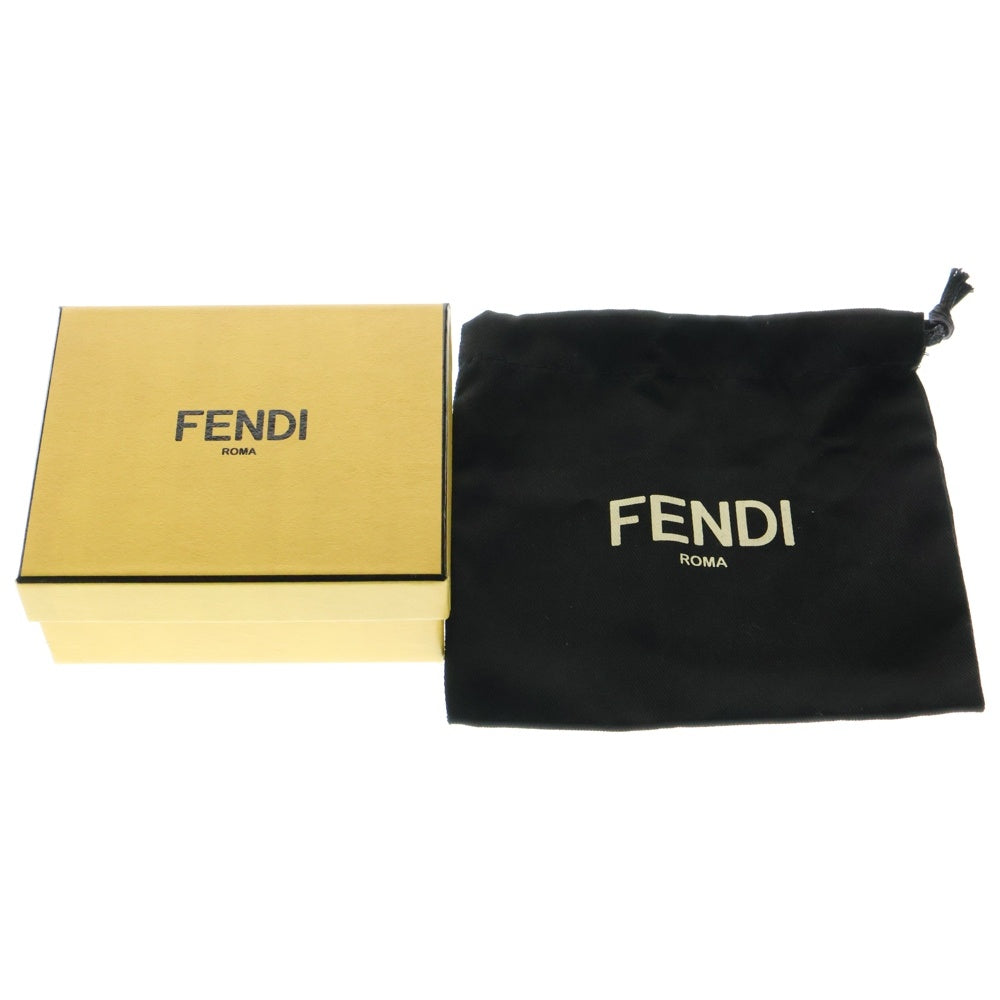 FENDI(フェンディ) FFロゴプレート ズッカ柄 バゲット レザー カード ホルダー コインケース フラグメントケース 小銭入れ ゴールド金具 ブラック 8M0423