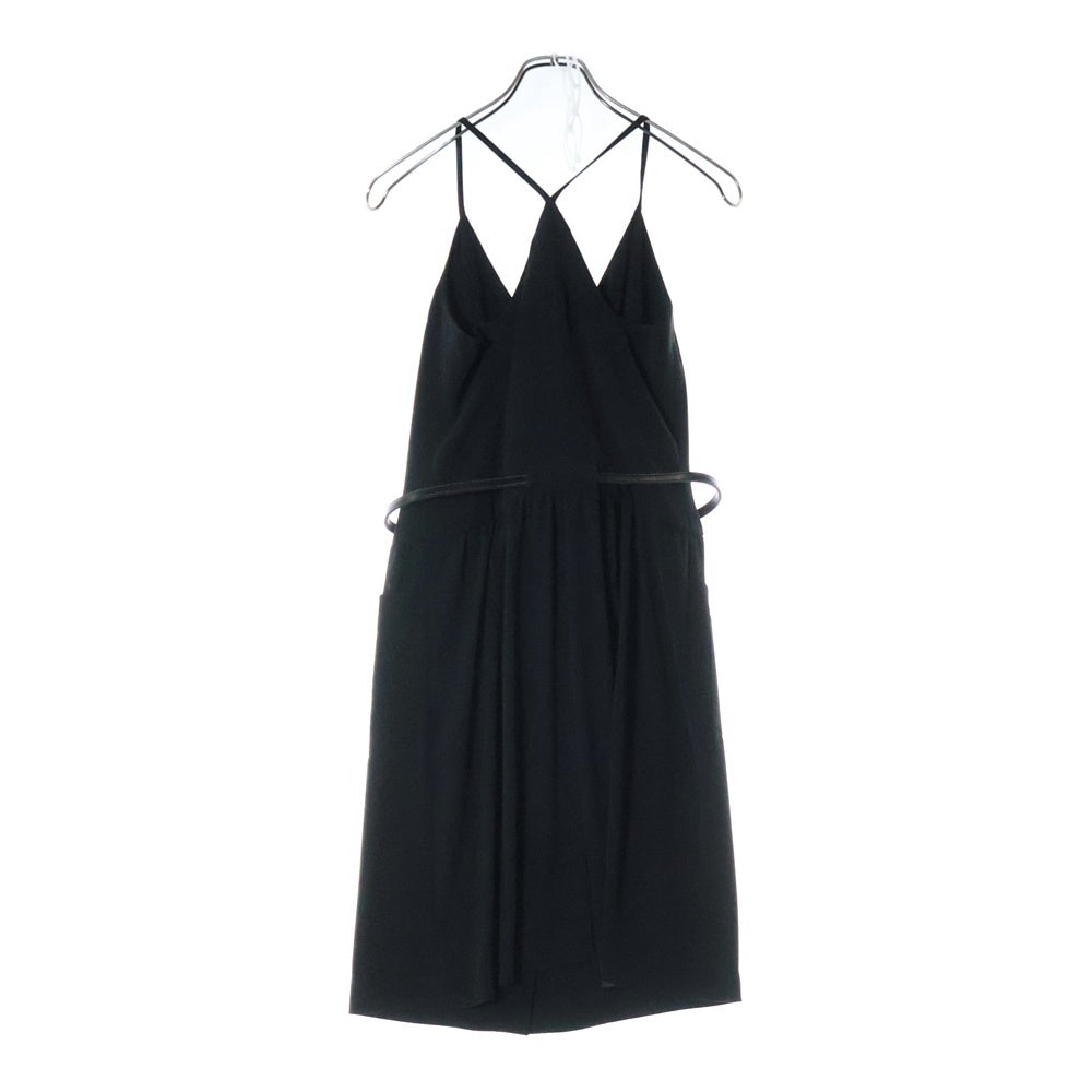 CHANEL(シャネル) 00AW ロゴプレート レザーベルト付き ノースリーブ キャミソールワンピース ドレス ブラック レディース P16345V06371