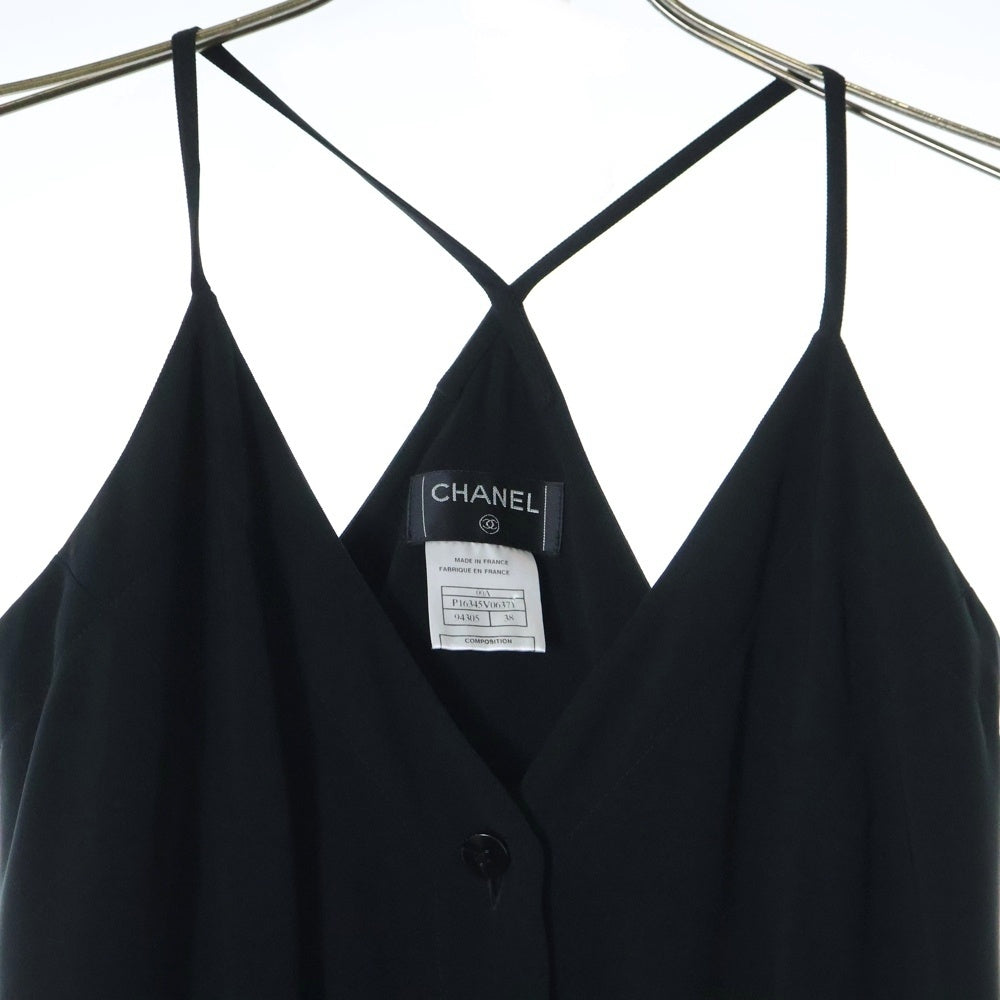 CHANEL(シャネル) 00AW ロゴプレート レザーベルト付き ノースリーブ キャミソールワンピース ドレス ブラック レディース P16345V06371