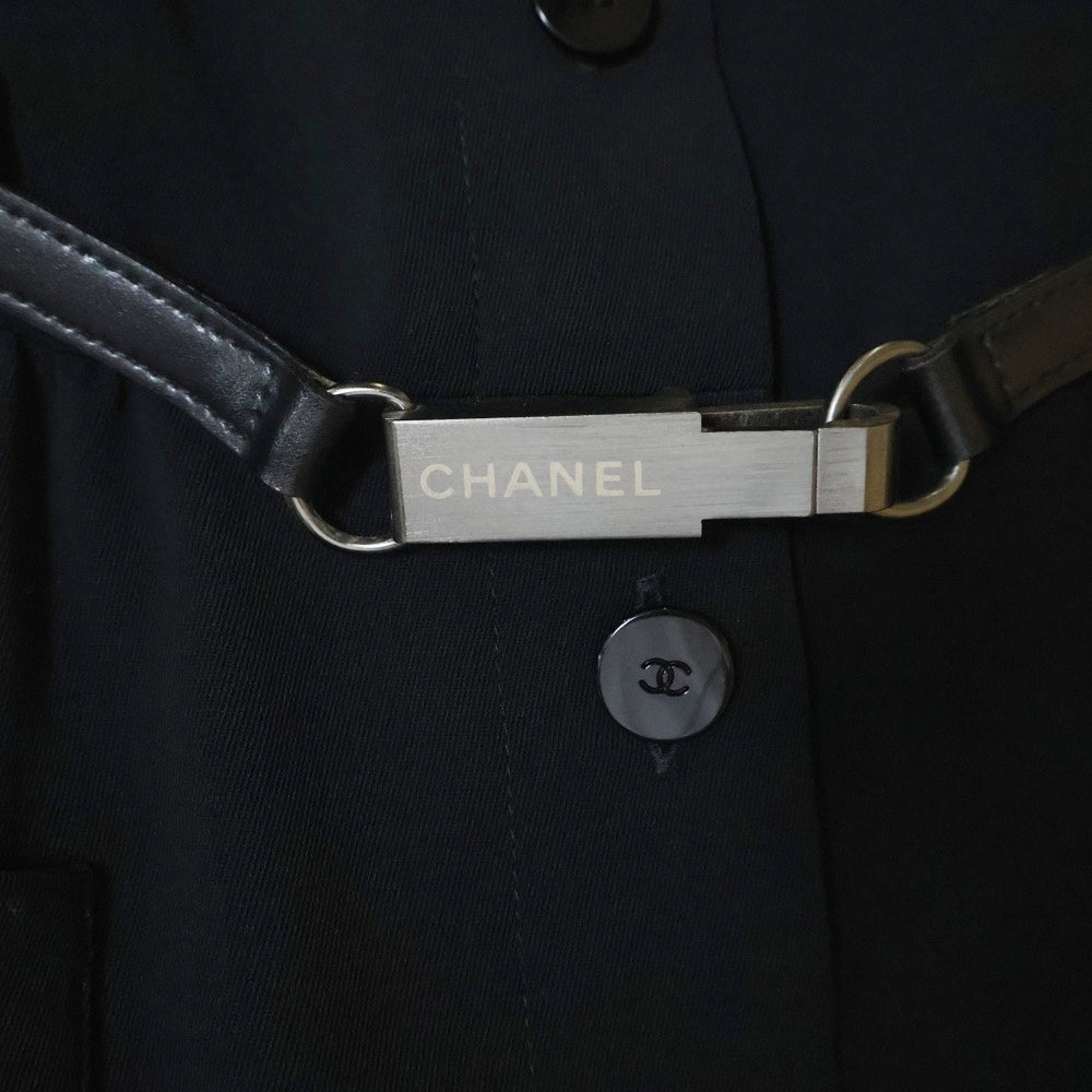 CHANEL(シャネル) 00AW ロゴプレート レザーベルト付き ノースリーブ キャミソールワンピース ドレス ブラック レディース P16345V06371