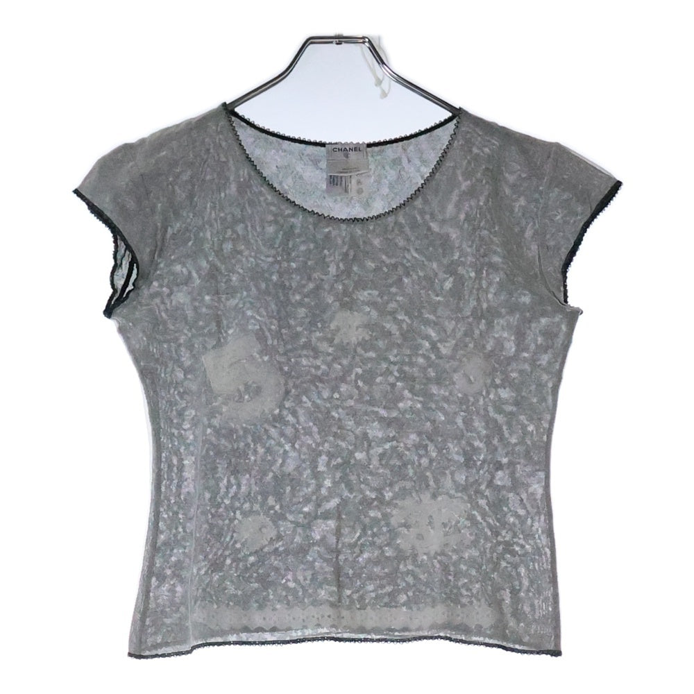 CHANEL(シャネル) 04P スプリングコレクション ココマーク No5 レース シアー シースルー トップス 半袖Tシャツ カットソー ホワイト/グレー レディース P23429V13551