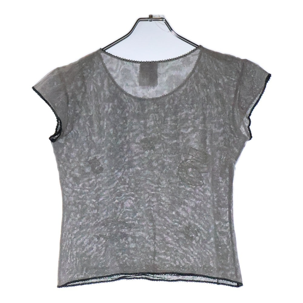 CHANEL(シャネル) 04P スプリングコレクション ココマーク No5 レース シアー シースルー トップス 半袖Tシャツ カットソー ホワイト/グレー レディース P23429V13551
