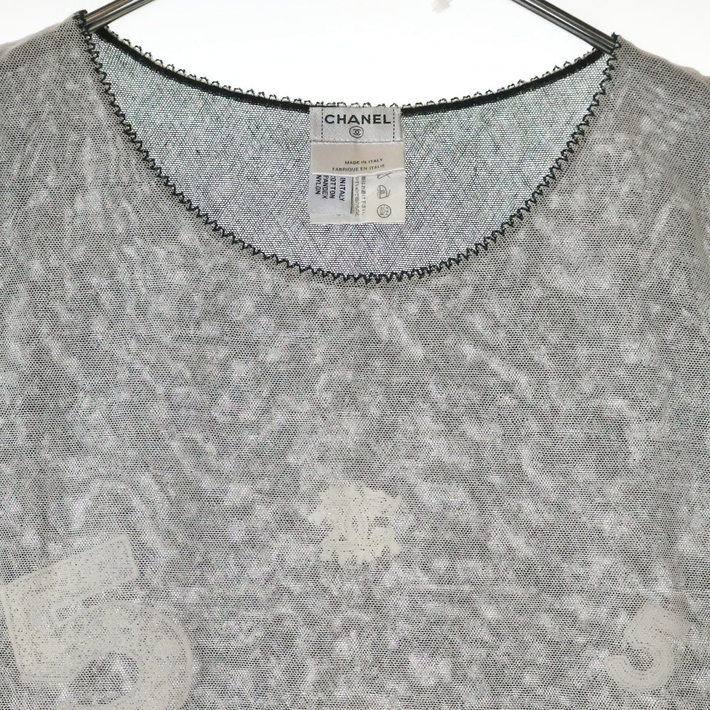 CHANEL(シャネル) 04P スプリングコレクション ココマーク No5 レース シアー シースルー トップス 半袖Tシャツ カットソー ホワイト/グレー レディース P23429V13551