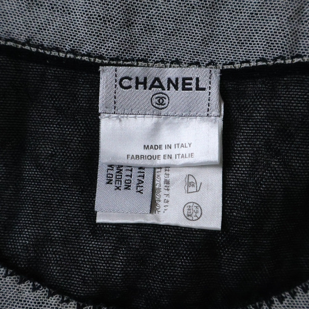 CHANEL(シャネル) 04P スプリングコレクション ココマーク No5 レース シアー シースルー トップス 半袖Tシャツ カットソー ホワイト/グレー レディース P23429V13551