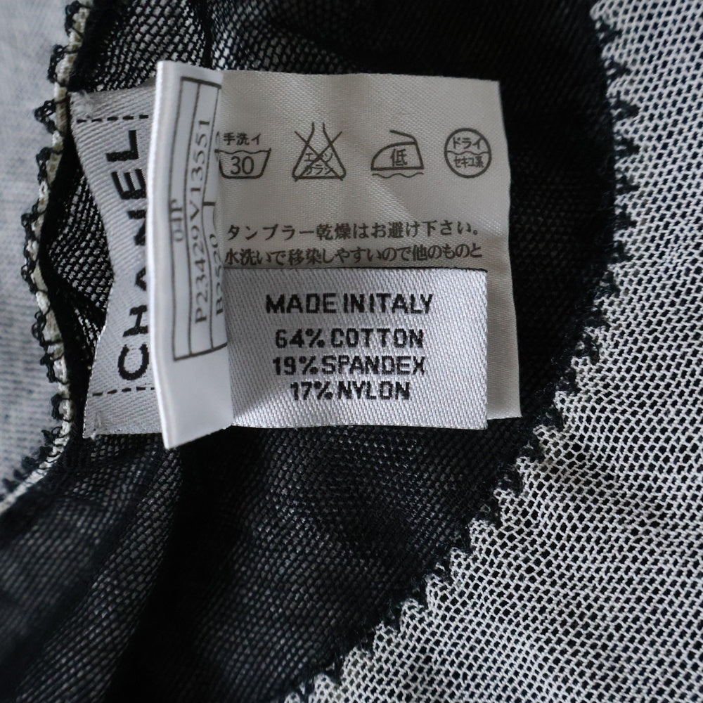 CHANEL(シャネル) 04P スプリングコレクション ココマーク No5 レース シアー シースルー トップス 半袖Tシャツ カットソー ホワイト/グレー レディース P23429V13551