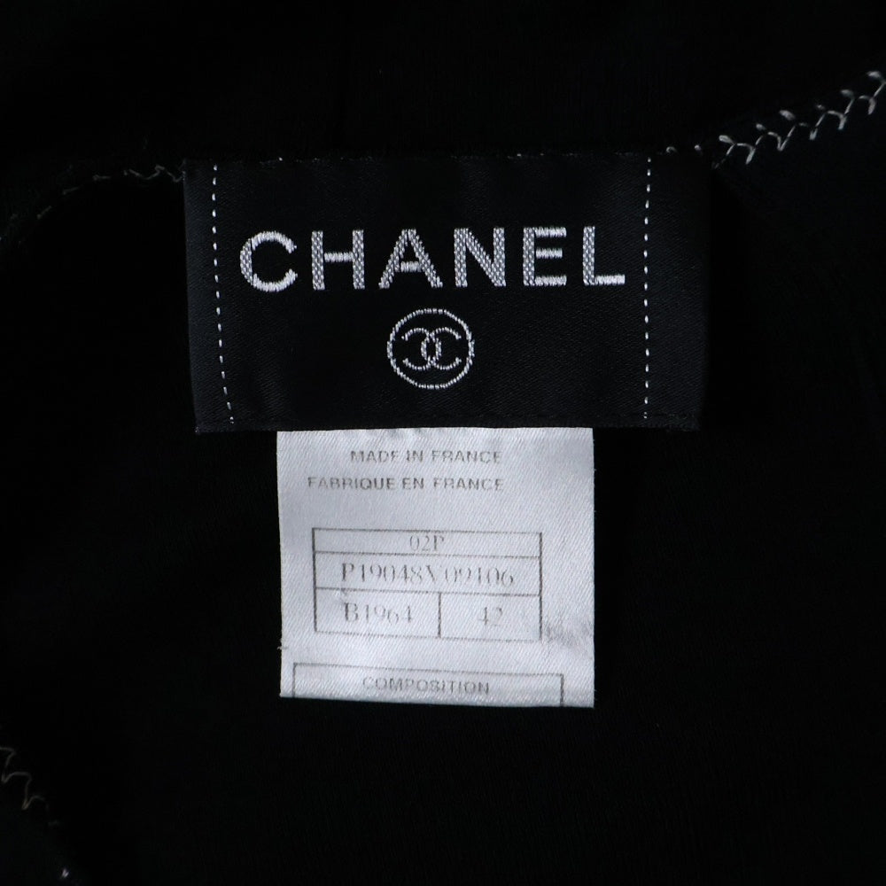 CHANEL(シャネル) 02P スプリングコレクション ココマークボタン フリル レーヨン ニット 半袖トップス ブラック レディース P19048V09106