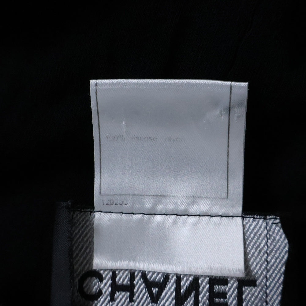 CHANEL(シャネル) 02P スプリングコレクション ココマークボタン フリル レーヨン ニット 半袖トップス ブラック レディース P19048V09106