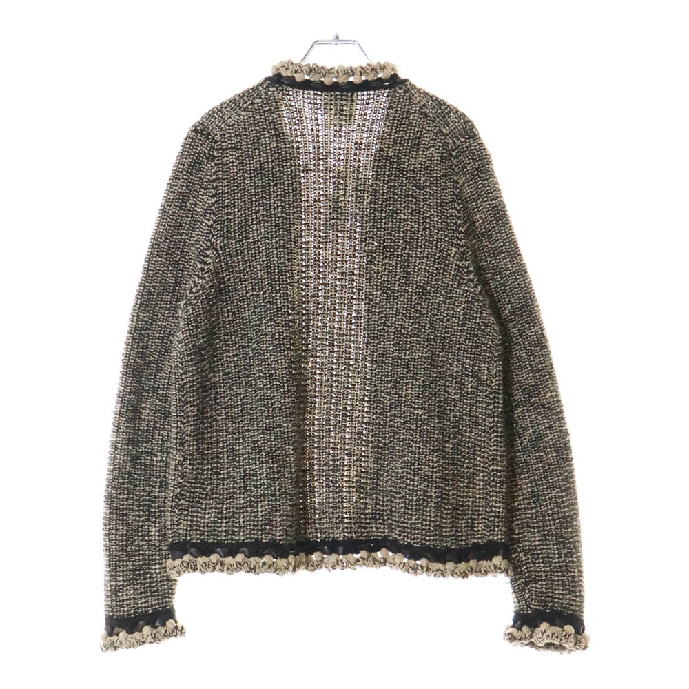 CHANEL(シャネル) 04AW キャメル混 ウール レザーリボン ニットジャケット カーディガン ブラウン レディース P24245V01679
