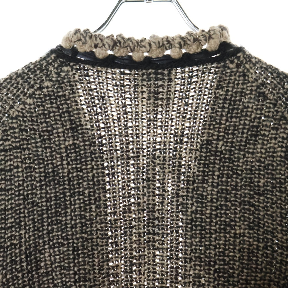 CHANEL(シャネル) 04AW キャメル混 ウール レザーリボン ニットジャケット カーディガン ブラウン レディース P24245V01679