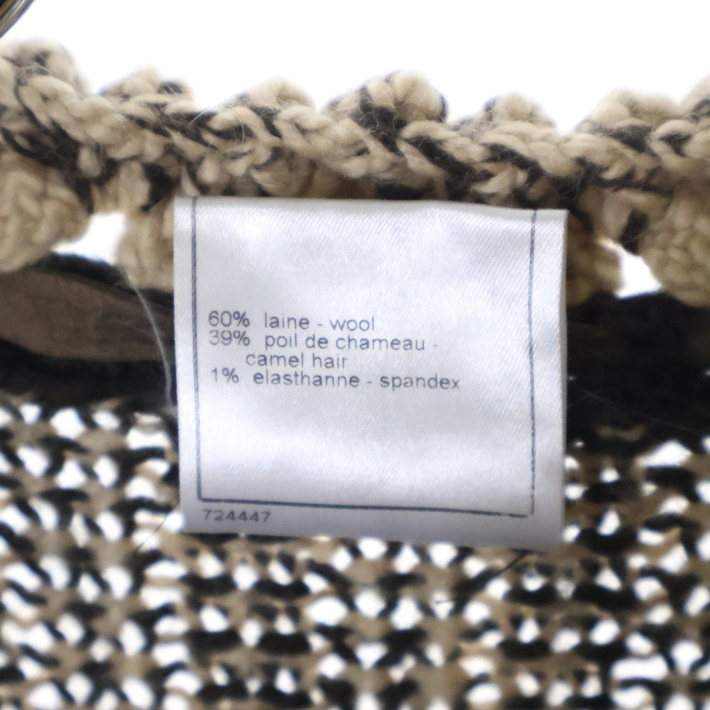 CHANEL(シャネル) 04AW キャメル混 ウール レザーリボン ニットジャケット カーディガン ブラウン レディース P24245V01679