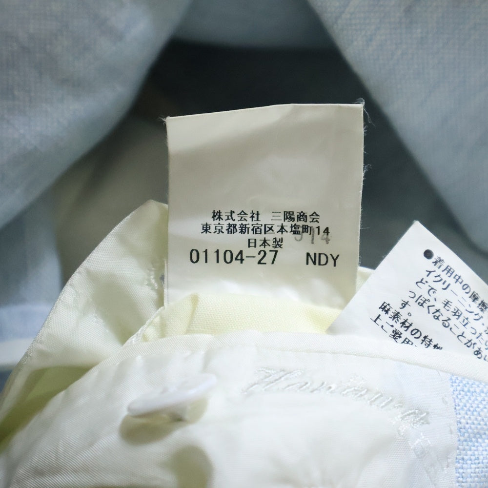 BURBERRY LONDON(バーバリーロンドン) シルク混 リネン 2B ノッチドラペル シングル テーラードジャケット ライトブルー