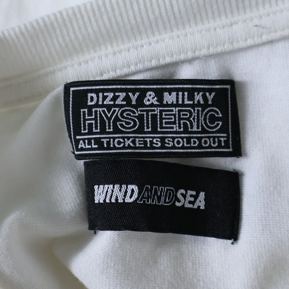 HYSTERIC GLAMOUR(ヒステリックグラマー) ×WIND AND SEA ウィンダンシー バックロゴプリント クルーネック 半袖Tシャツ カットソー ホワイト WDS-C-HYS-23-AP-Q1-21