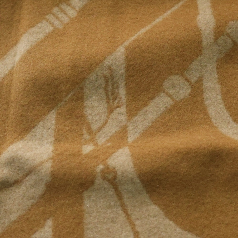 HERMES(エルメス) クリッククラック 総柄 フリンジ カシミヤ マフラー ブラウン/ベージュ