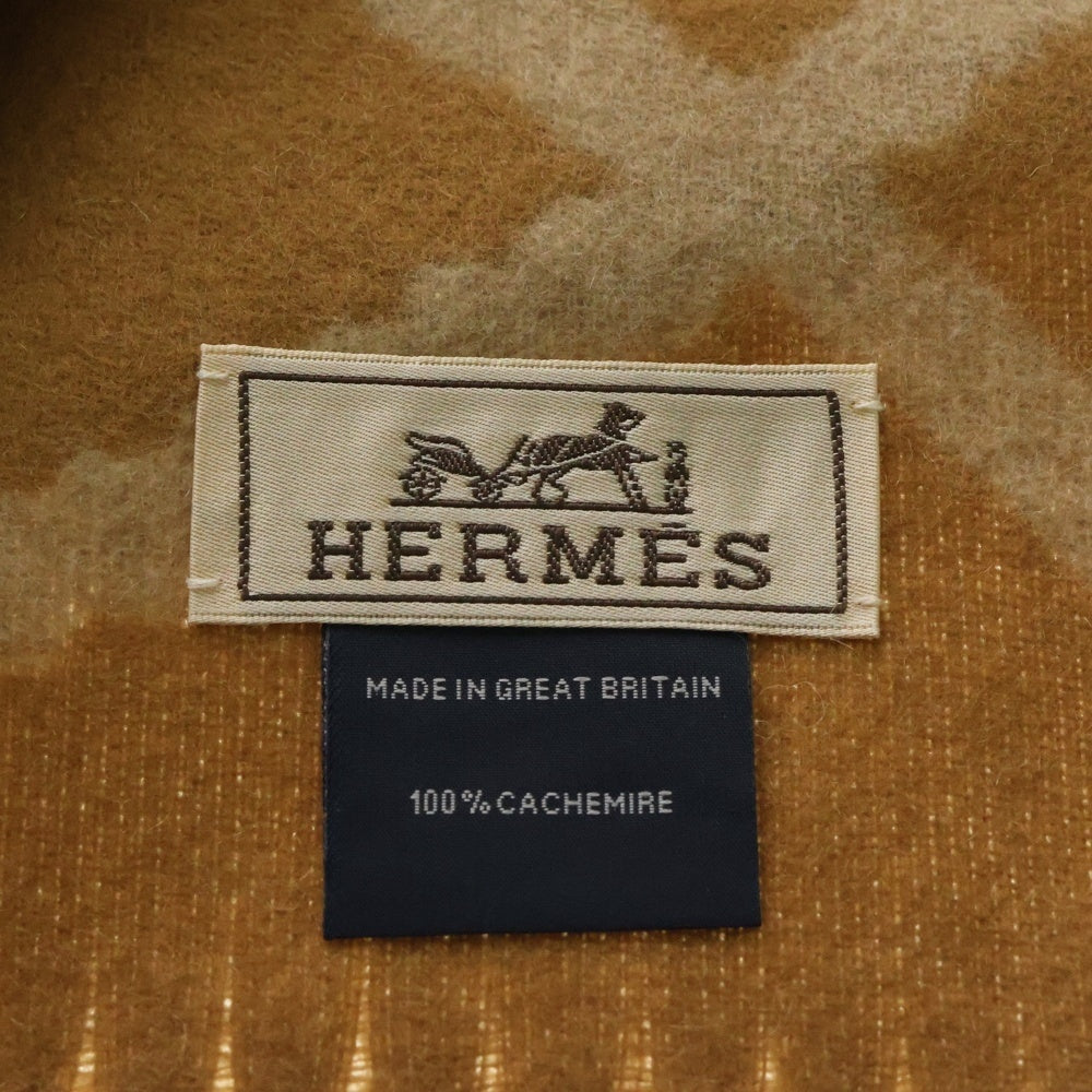 HERMES(エルメス) クリッククラック 総柄 フリンジ カシミヤ マフラー ブラウン/ベージュ