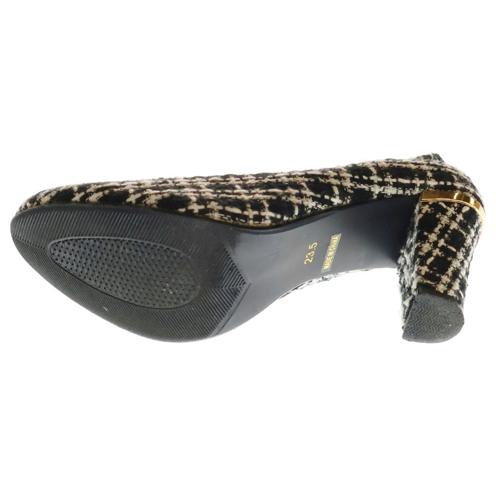 NO BRAND(ノーブランド) ツイード チェック総柄 ヒール パンプス シューズ ブラック/ホワイト レディース