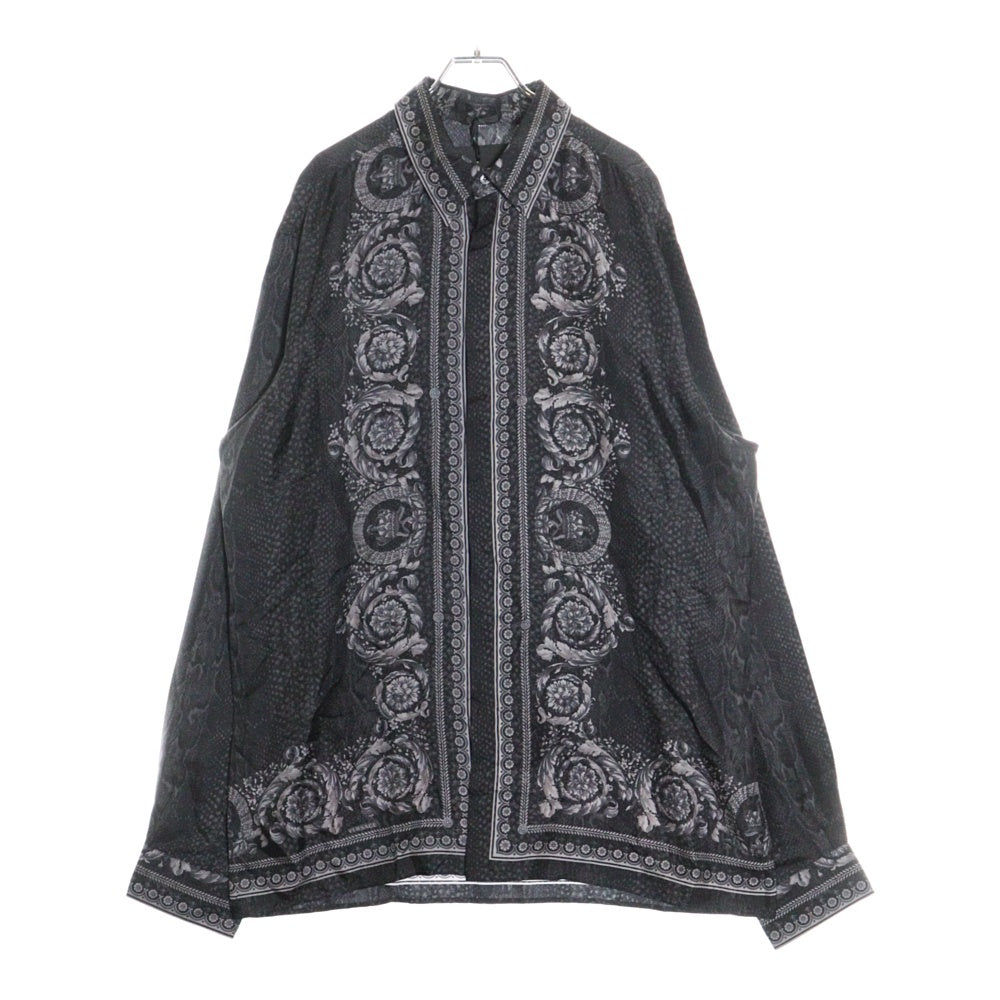 VERSACE(ヴェルサーチ) バロック パイソン 総柄プリント シルク ロングスリーブ 長袖 ドレスシャツ ブラック A62606 A209819