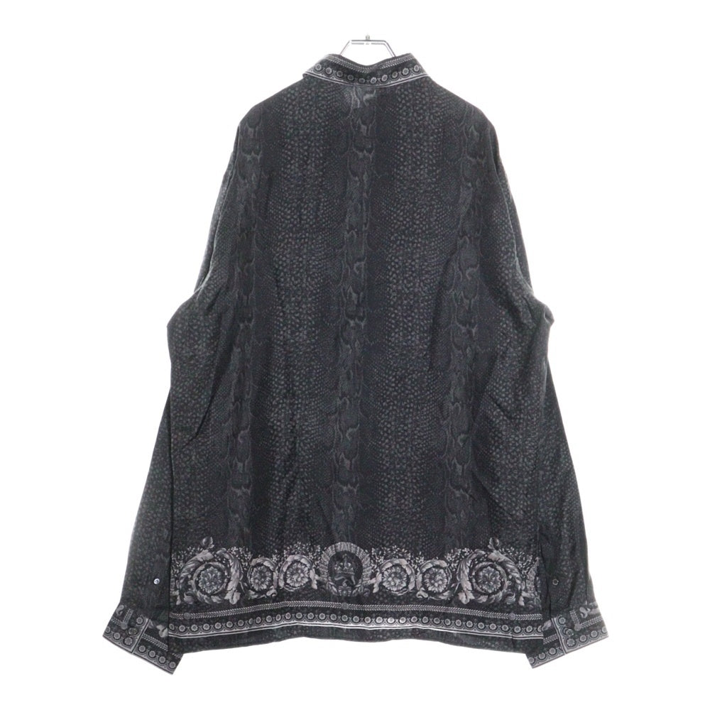 VERSACE(ヴェルサーチ) バロック パイソン 総柄プリント シルク ロングスリーブ 長袖 ドレスシャツ ブラック A62606 A209819