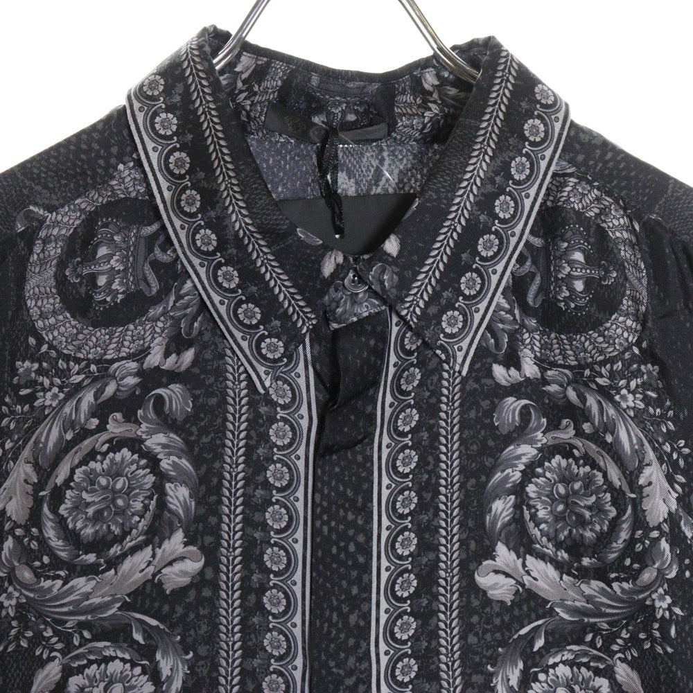 VERSACE(ヴェルサーチ) バロック パイソン 総柄プリント シルク ロングスリーブ 長袖 ドレスシャツ ブラック A62606 A209819