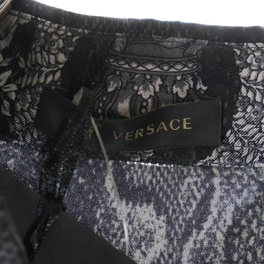 VERSACE(ヴェルサーチ) バロック パイソン 総柄プリント シルク ロングスリーブ 長袖 ドレスシャツ ブラック A62606 A209819