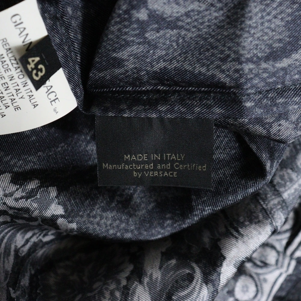 VERSACE(ヴェルサーチ) バロック パイソン 総柄プリント シルク ロングスリーブ 長袖 ドレスシャツ ブラック A62606 A209819