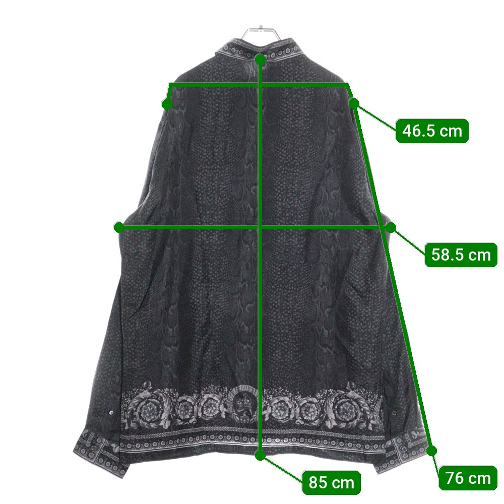 VERSACE(ヴェルサーチ) バロック パイソン 総柄プリント シルク ロングスリーブ 長袖 ドレスシャツ ブラック A62606 A209819