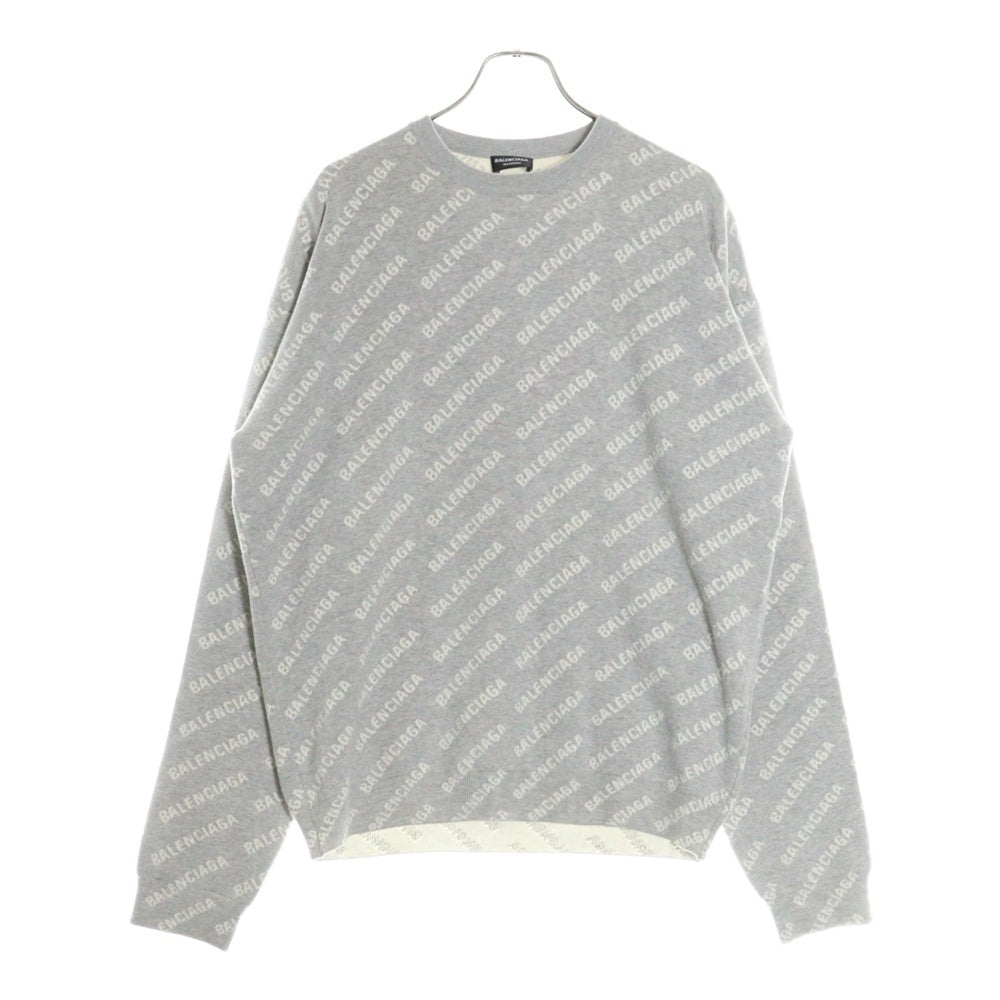BALENCIAGA(バレンシアガ) 22AW オーバーロゴ ジャガード コットン ウール 長袖ニット セーター グレー 702952