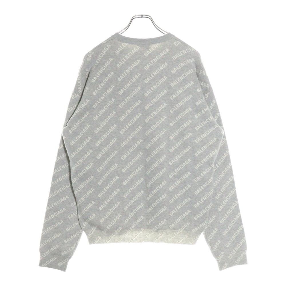 BALENCIAGA(バレンシアガ) 22AW オーバーロゴ ジャガード コットン ウール 長袖ニット セーター グレー 702952
