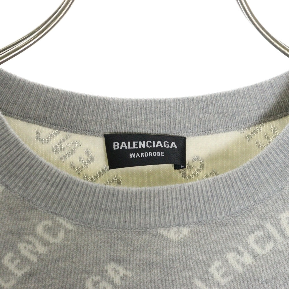 BALENCIAGA(バレンシアガ) 22AW オーバーロゴ ジャガード コットン ウール 長袖ニット セーター グレー 702952