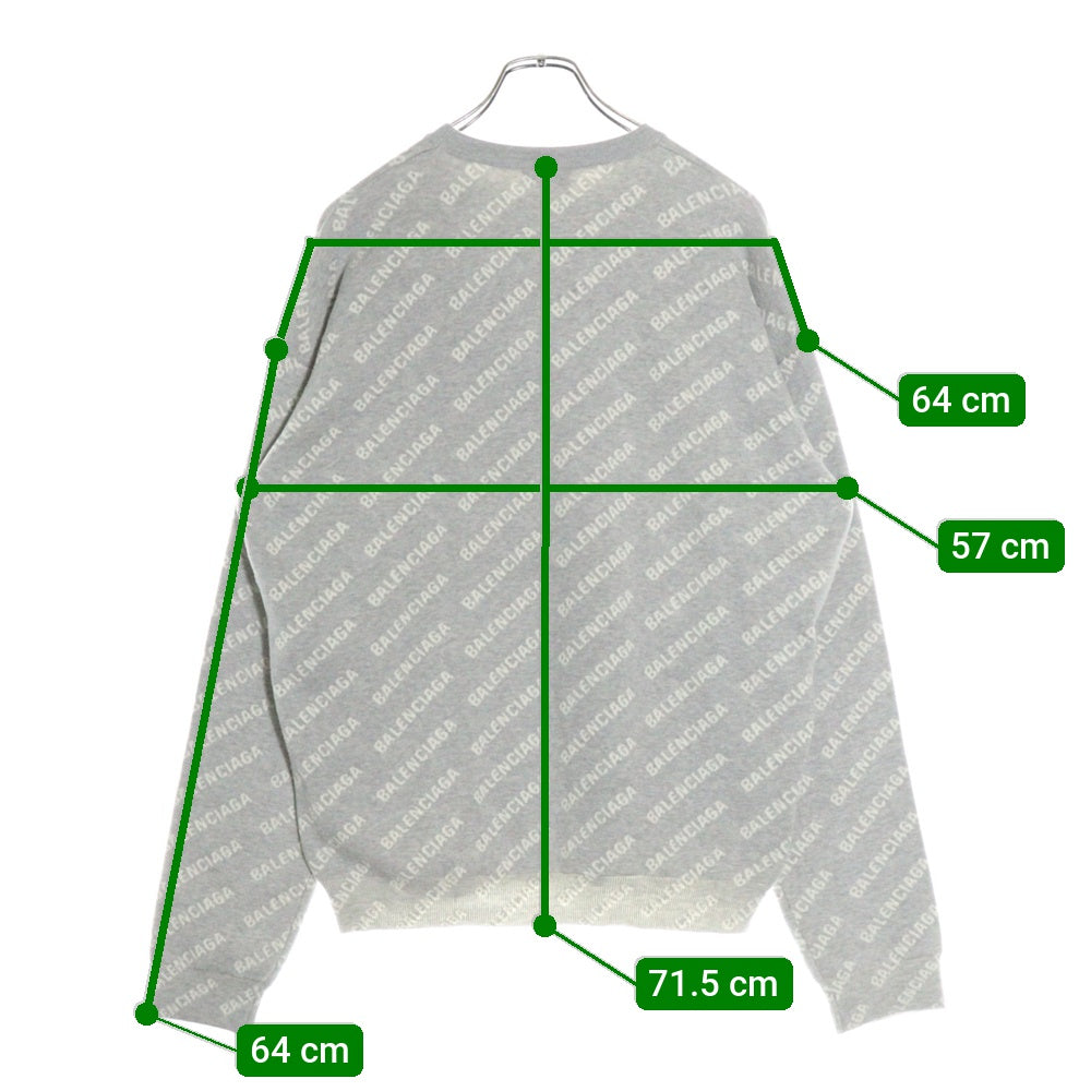 BALENCIAGA(バレンシアガ) 22AW オーバーロゴ ジャガード コットン ウール 長袖ニット セーター グレー 702952