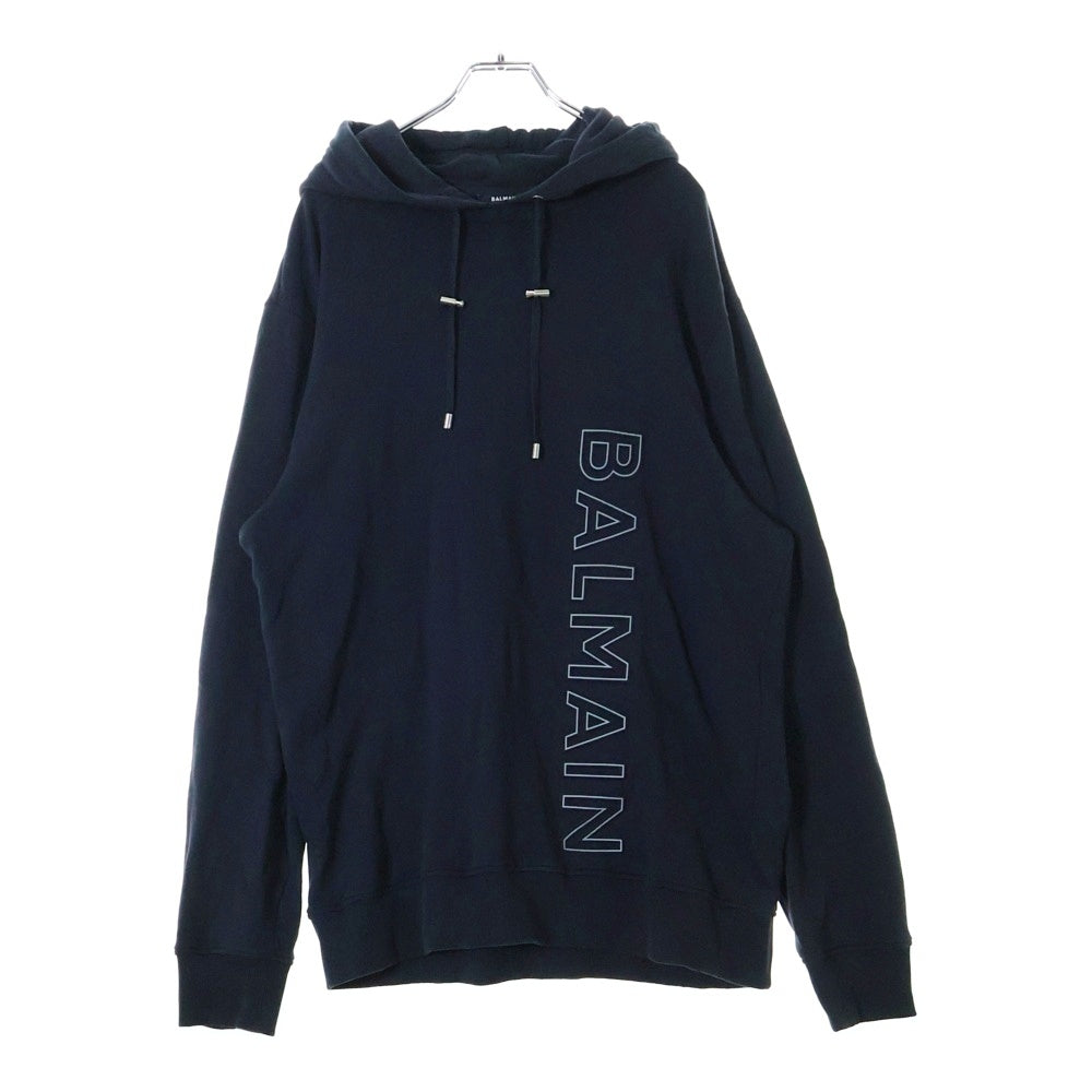 BALMAIN(バルマン) フロントロゴ エンボス プリント プルオーバースウェットパーカー フーディー ネイビー JT046BC22