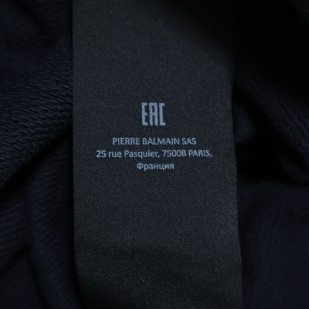 BALMAIN(バルマン) フロントロゴ エンボス プリント プルオーバースウェットパーカー フーディー ネイビー JT046BC22