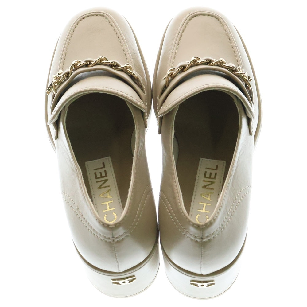 CHANEL(シャネル) ココマークチャーム 厚底ローファー シューズ ベージュ ゴールド金具 #36