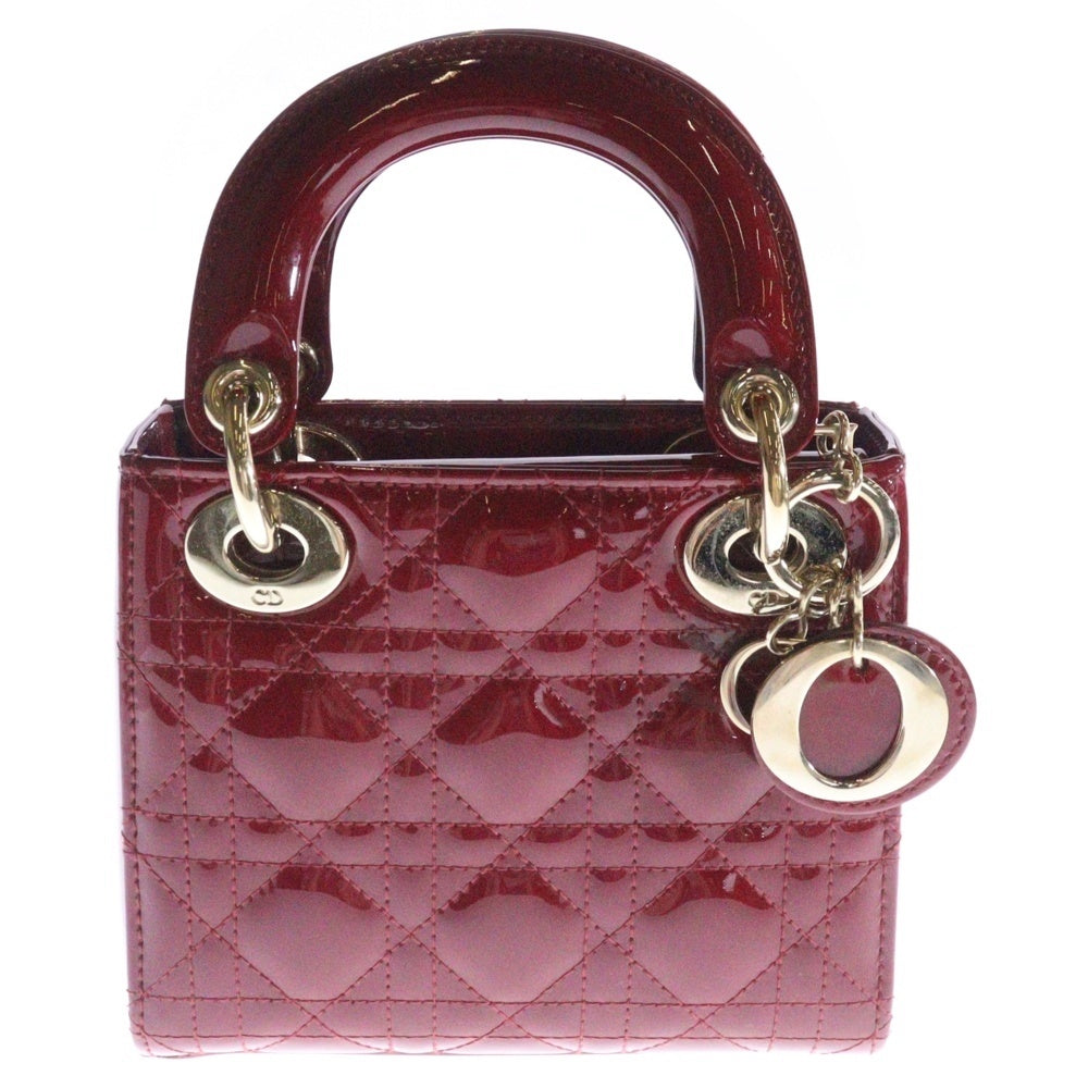 Christian Dior(クリスチャンディオール) レディディオール ミニ チェリーレッド パテントカーフ 2WAY ハンドバッグ ショルダーバッグ レディース