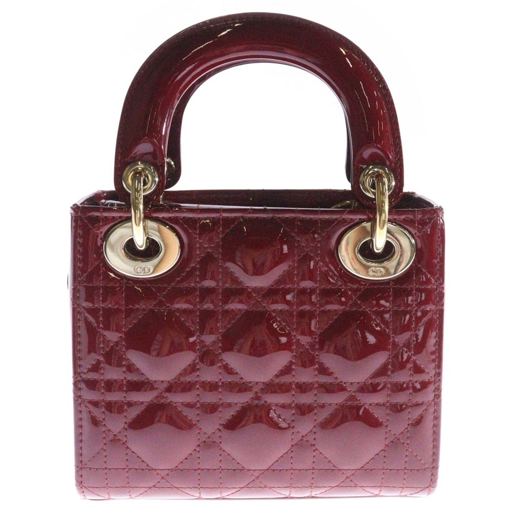 Christian Dior(クリスチャンディオール) レディディオール ミニ チェリーレッド パテントカーフ 2WAY ハンドバッグ ショルダーバッグ レディース