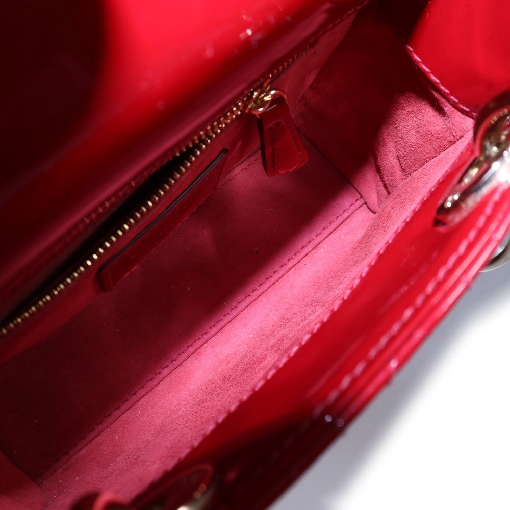 Christian Dior(クリスチャンディオール) レディディオール ミニ チェリーレッド パテントカーフ 2WAY ハンドバッグ ショルダーバッグ レディース