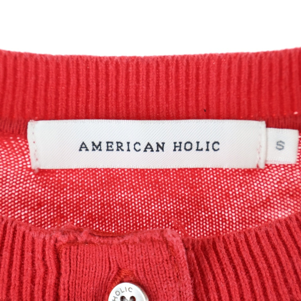AMERICAN HOLIC(アメリカンホリック) AMERICAN HOLIC アメリカンホリック クルーネック ロングスリーブ 長袖 コットンニット カーディガン レッド レディース
