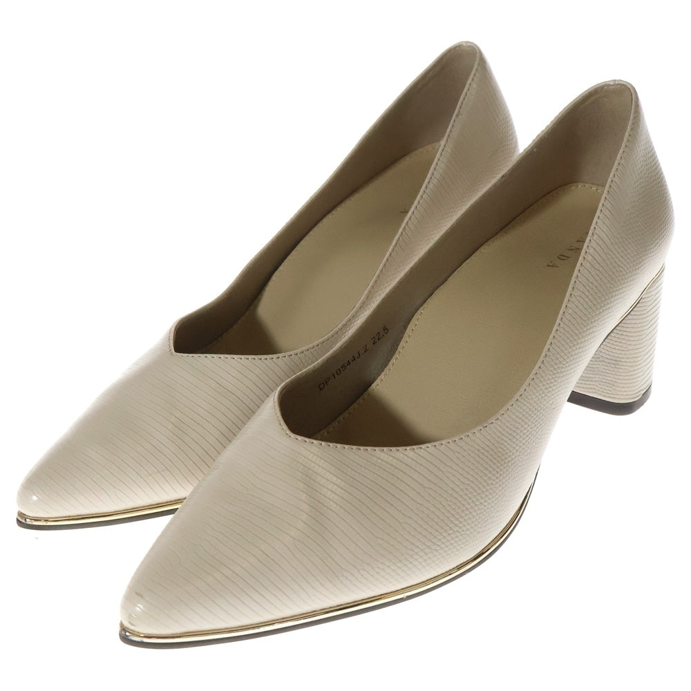 RANDA(ランダ) リザード型押し エンボスレザー ヒール パンプス シューズ ベージュ レディース〇