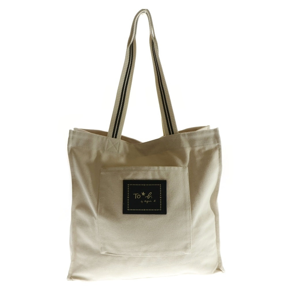 agnes b.(アニエスベー) レザーワッペンロゴ キャンバス トートバッグ アイボリー/ブラック