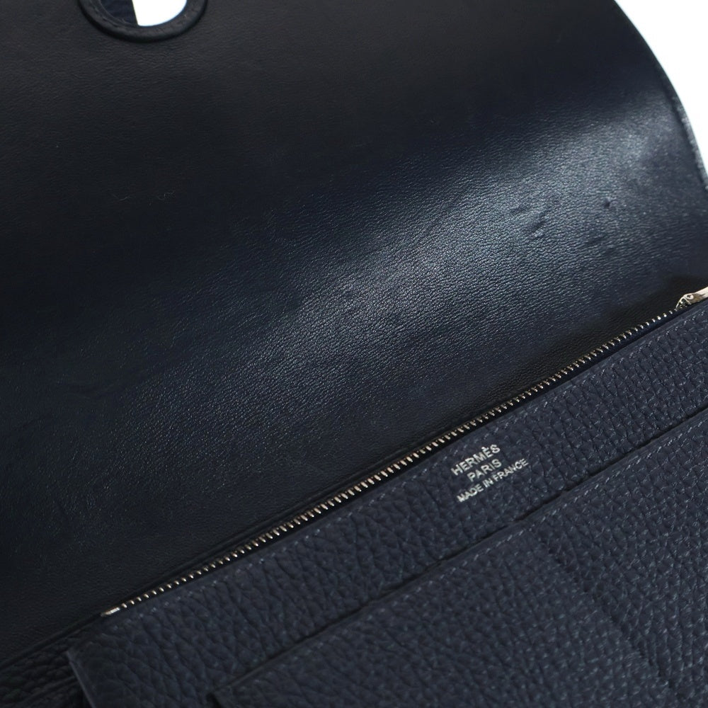 HERMES(エルメス) ドゴンデュオ ドゴンGM トゴ コインケース付 レザー二つ折り財布 長財布 ネイビー D刻印