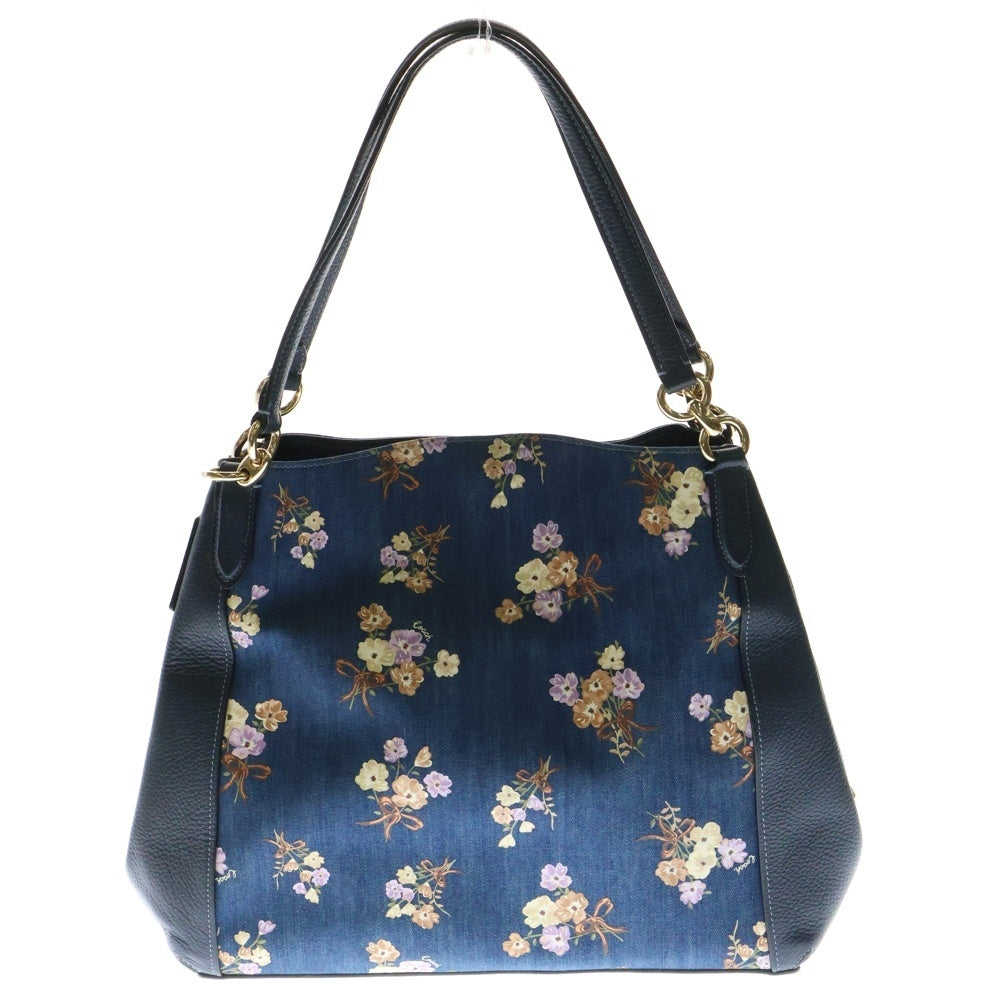 COACH(コーチ) トートバッグ ハンドバッグ 花柄 フラワー ブルー デニム×レザー ゴールド金具