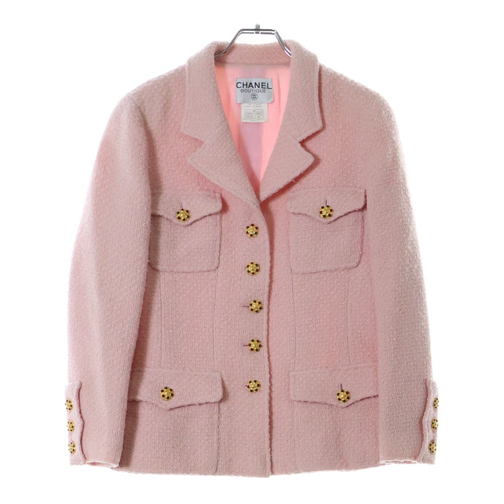 CHANEL(シャネル) 96AW グリポア ココマークボタン アルパカ混 ウール ツイードジャケット ピンク レディース P08279V05067