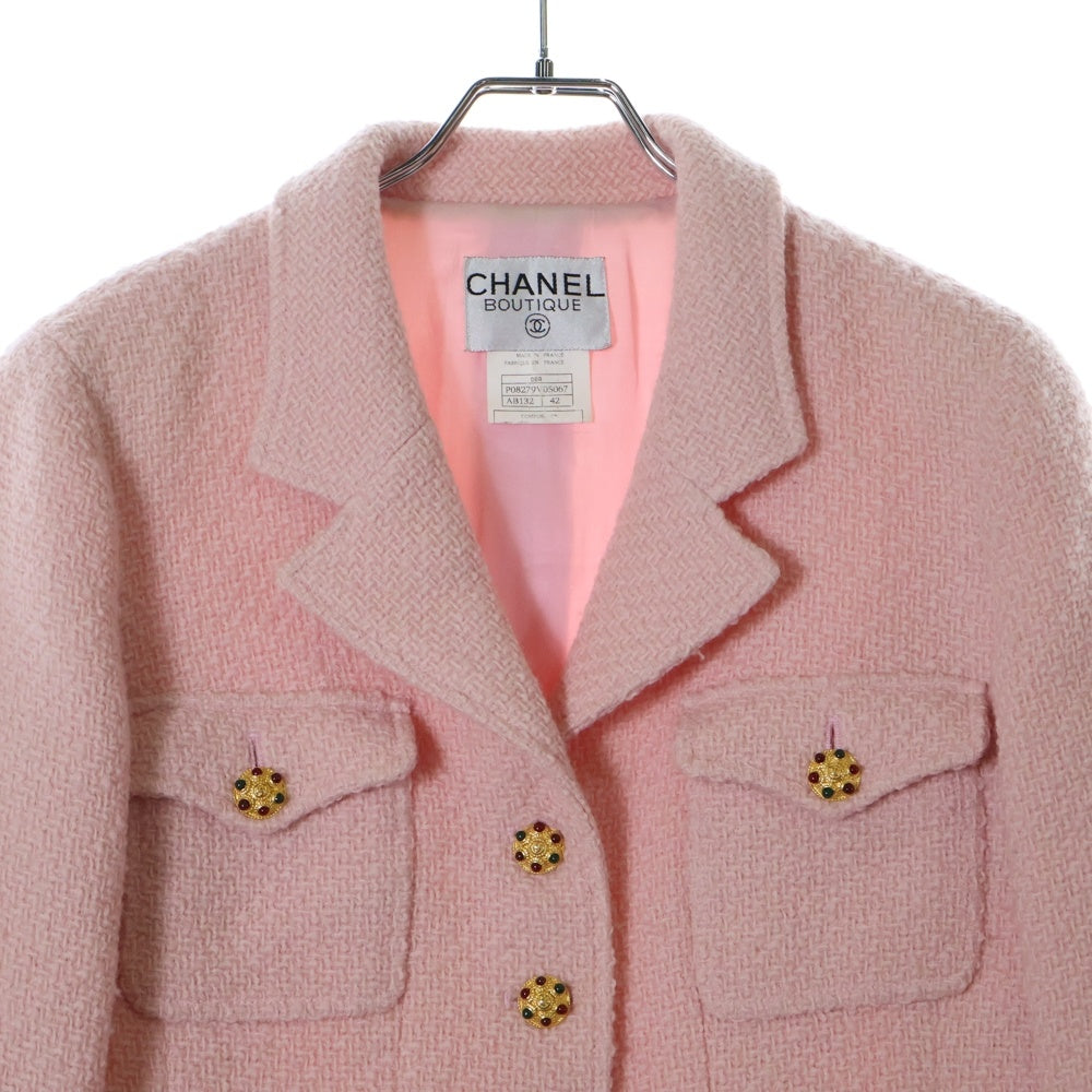 CHANEL(シャネル) 96AW グリポア ココマークボタン アルパカ混 ウール ツイードジャケット ピンク レディース P08279V05067