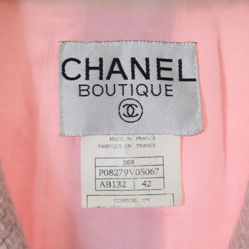 CHANEL(シャネル) 96AW グリポア ココマークボタン アルパカ混 ウール ツイードジャケット ピンク レディース P08279V05067