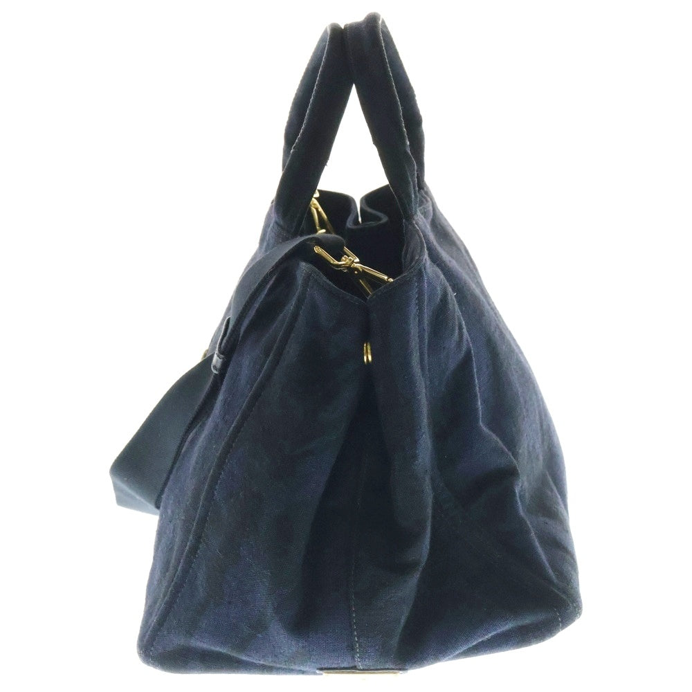 PRADA(プラダ) カナパトートバッグ 2WAYバッグ ハンドバッグ ショルダーバッグ デニム インディゴブルー ゴールド金具