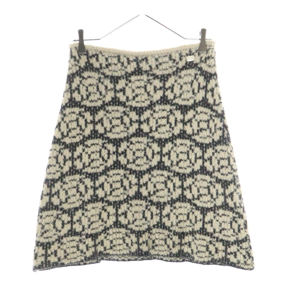 CHANEL(シャネル) 01AW キャメル混 ウール 総柄ジャガード ニット フレア ミニスカート ベージュ/グレー レディース P18566V00996