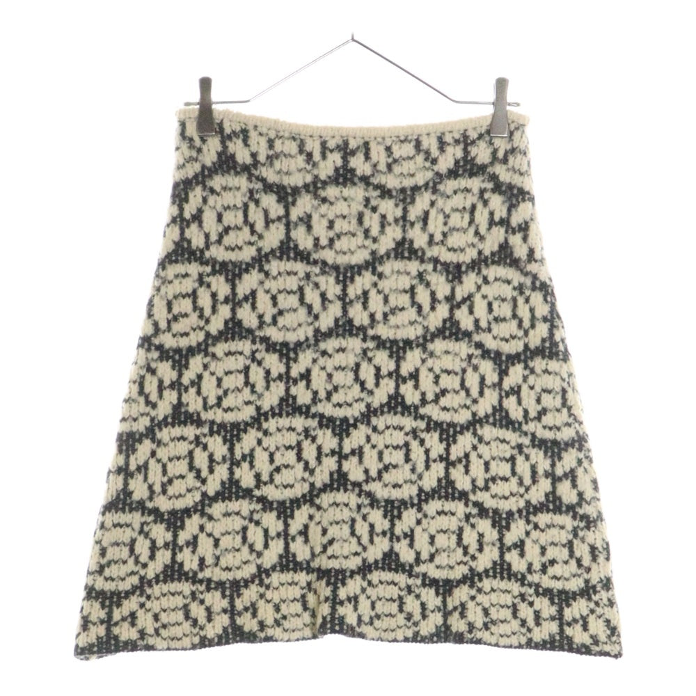 CHANEL(シャネル) 01AW キャメル混 ウール 総柄ジャガード ニット フレア ミニスカート ベージュ/グレー レディース P18566V00996