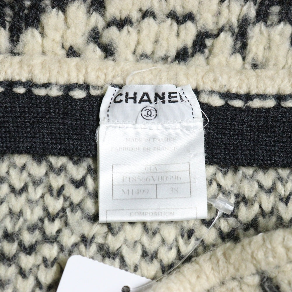 CHANEL(シャネル) 01AW キャメル混 ウール 総柄ジャガード ニット フレア ミニスカート ベージュ/グレー レディース P18566V00996