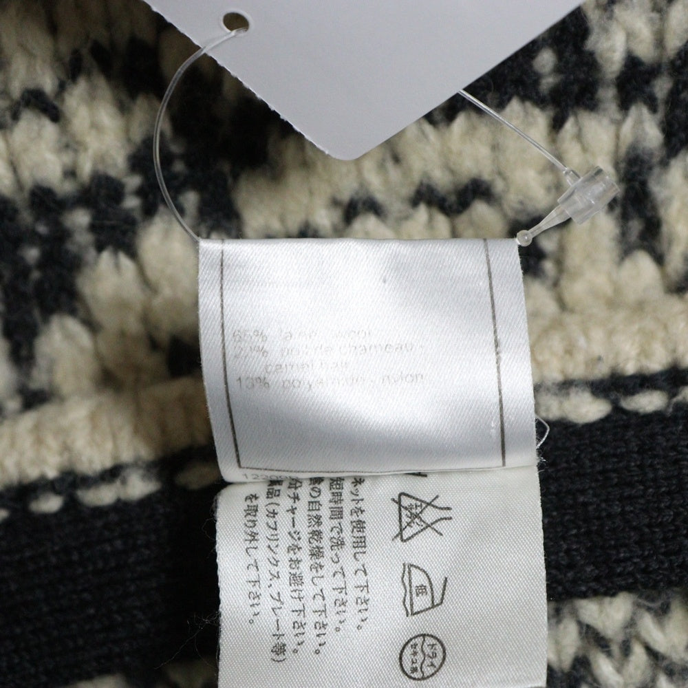CHANEL(シャネル) 01AW キャメル混 ウール 総柄ジャガード ニット フレア ミニスカート ベージュ/グレー レディース P18566V00996