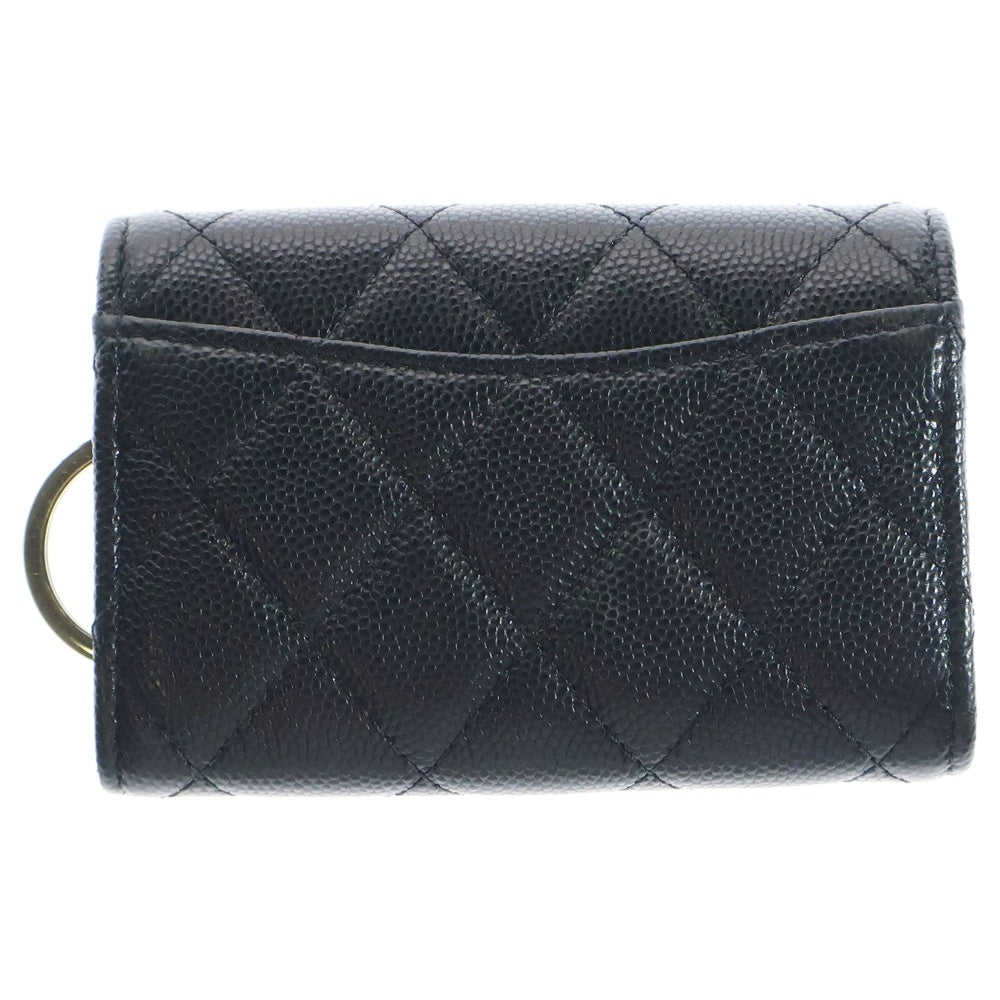 CHANEL(シャネル) ココマーク 4連キーケース キーリング キーホルダー ブラック レザー ゴールド金具 キャビアスキン シール有