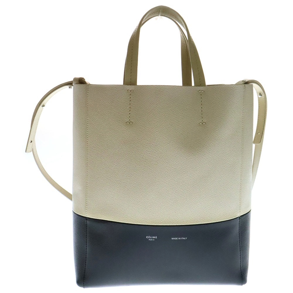 CELINE(セリーヌ) バーティカルカバ スモール 2WAYバッグ ミニトートバッグ ハンドバッグ ショルダーバッグ アイボリー×ブラック シルバー金具 レザー
